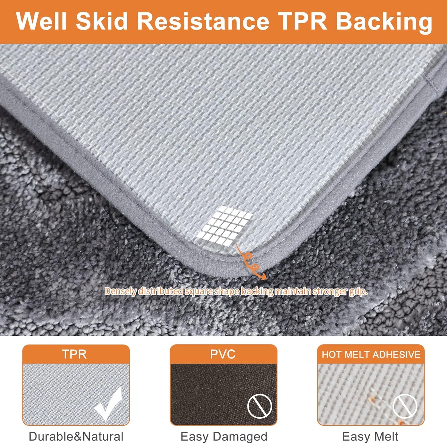 BEQHAUSE Bathroom Rugs - Soft Absorbent Non-Slip Bath Mats for Bath, Shower and Sink - Polyester Bath Mat - Machine Washable - Grey Thick Shower Mat, 24"x36"