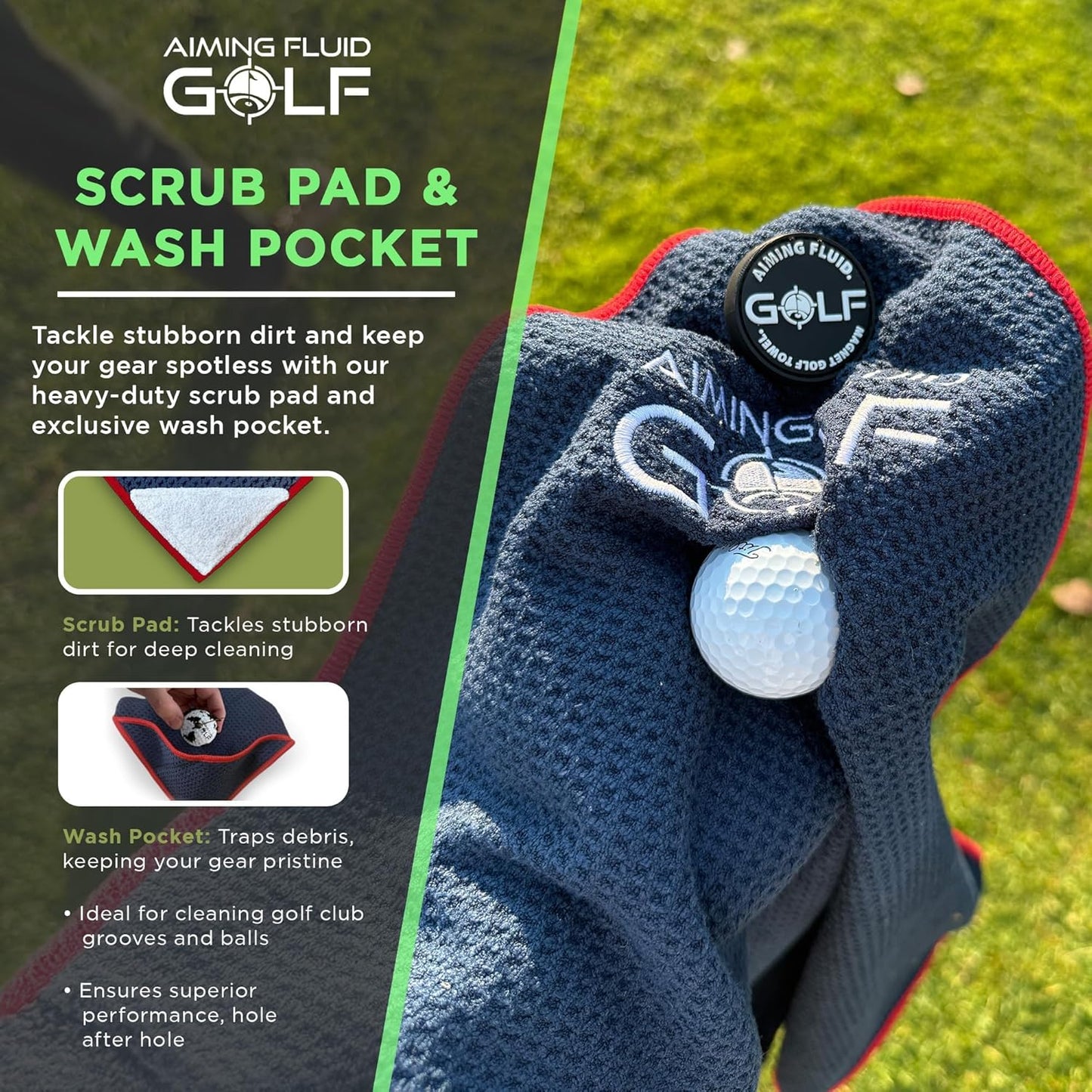 Magnetic Towel with Premium Strong Magnet for Golfing Carts, Clubs & Bags - Ultra-Absorbent Waffle Weave designGunmetal Grey, 16" x 24" Stubby