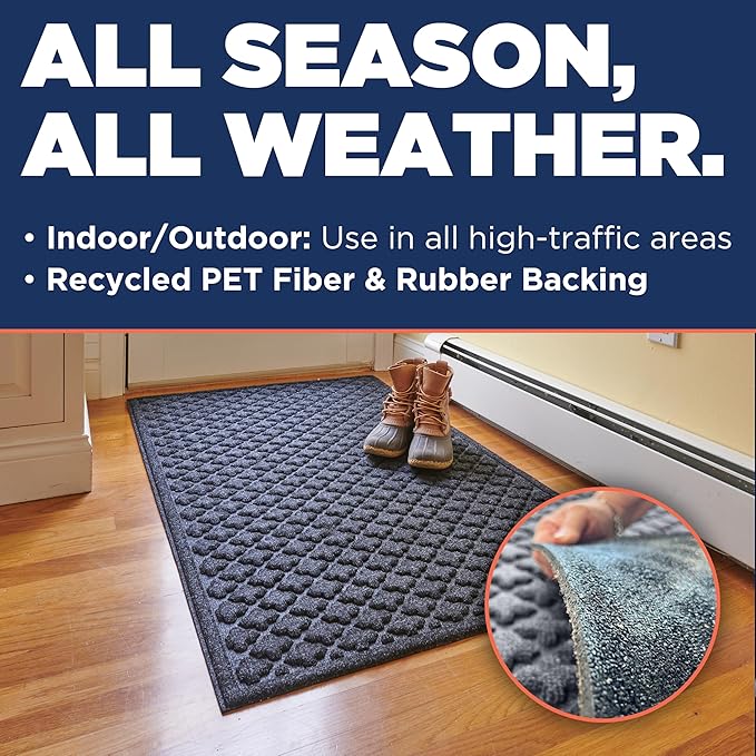 MATSINC Artisan Entry Front Door Mat - Rubber Back Indoor or Outdoor Mat with Quadra Foil Design, Water Absorbing Welcome Front Door Mat Outside Entrance, Made in The USA, 30" x 48"(Graphite)