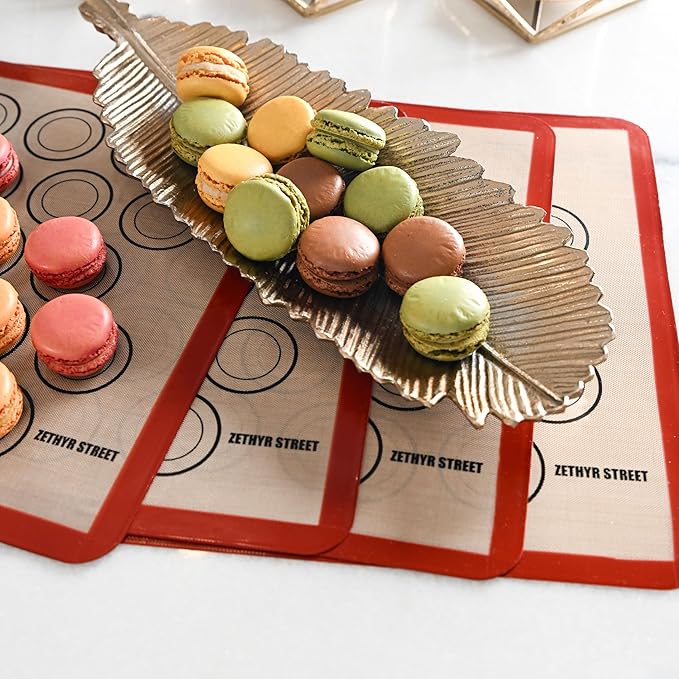 Macaron Silicone Baking Mats - Set of 2 - Full Size - 16.5 x 24, Non-Stick Macaron Mat for Perfect Baking - Dishwasher & Oven Safe, Ideal for Macarons, Cookies, Bread, Red Border