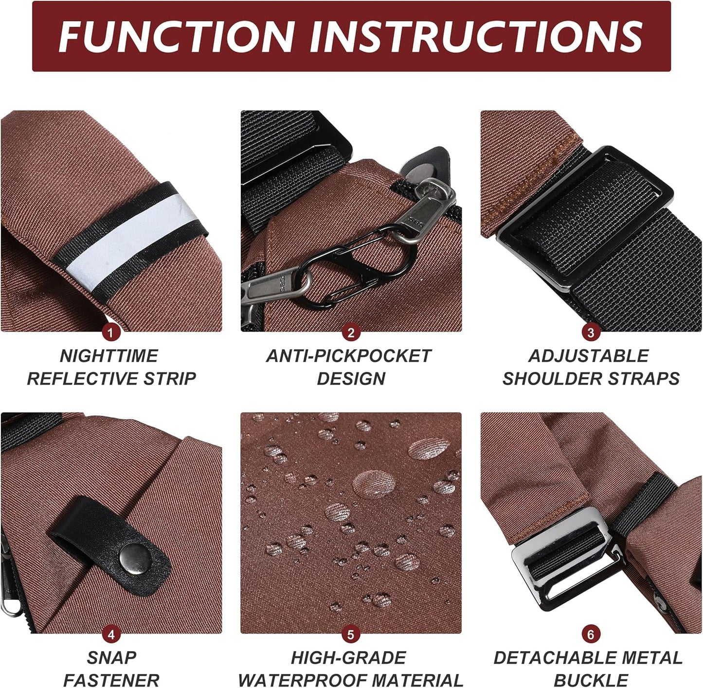 Anti Theft Crossbody Travel Bags for Women Men Cross Body Slim Sling Handbags with S Hook Antitheft