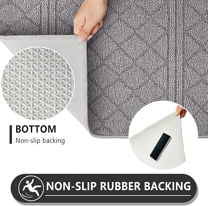 REFETONE Indoor Doormat, Front Back Door Mat 36"x60" Absorbent Rubber Backing Non Slip Door Mats, Low-Profile Resist Dirt Rugs, Machine Washable Door Rug Inside Floor Mat for Entryway, Light Grey