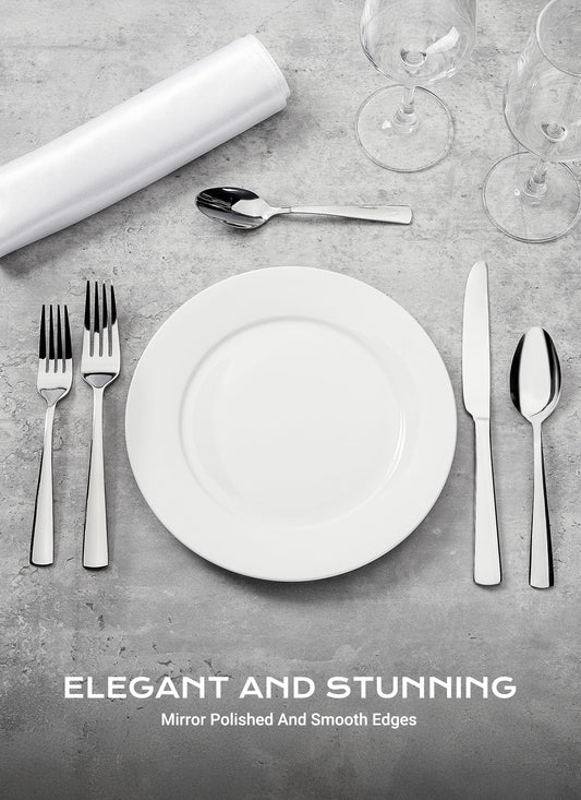 45-Piece Flatware Sets, Silverware Set for 8, Durable Stainless Steel Tableware in Ergonomic Design Size and Weight, Kitchen Utensils Set with Steak Knives, Rust-proof, Dishwasher Safe