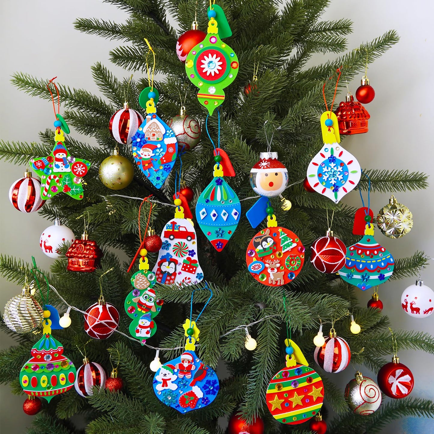 Winlyn 24 Sets 12 Designs Christmas Craft Kits Winter Crafts DIY Holiday Bauble Ornaments Tree Decorations Sets Festive Foam Stickers Arts and Crafts for Kids Party Favors Home Classroom Activities