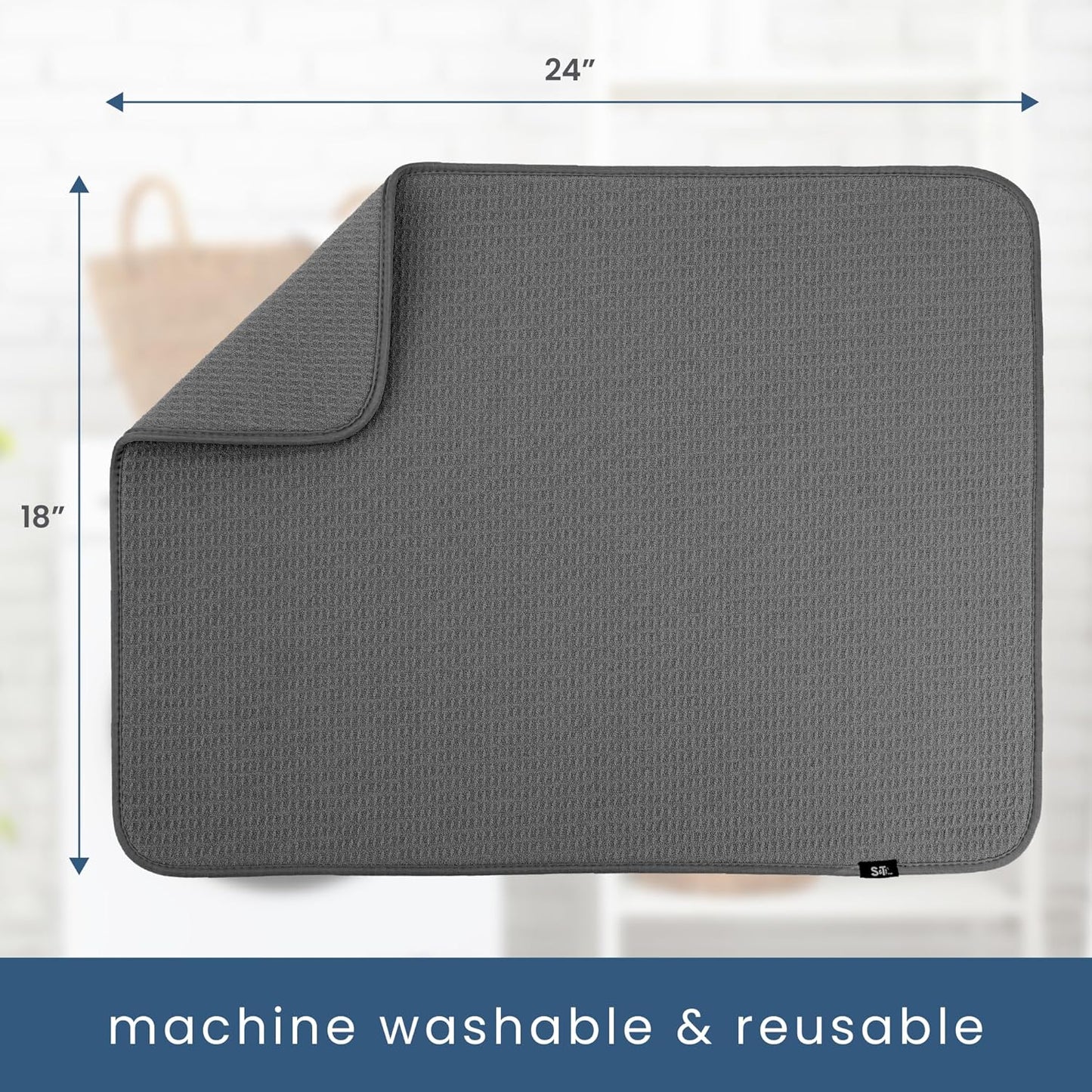 S&T INC. Dish Drying Mat XL 2 Pack, Highly Absorbent Microfiber Kitchen Counter Mat Value Pack, Dish Drying Pad for Dishes, Utensils, Pots and Pans, Extra Large 18" x 24", Charcoal Grey