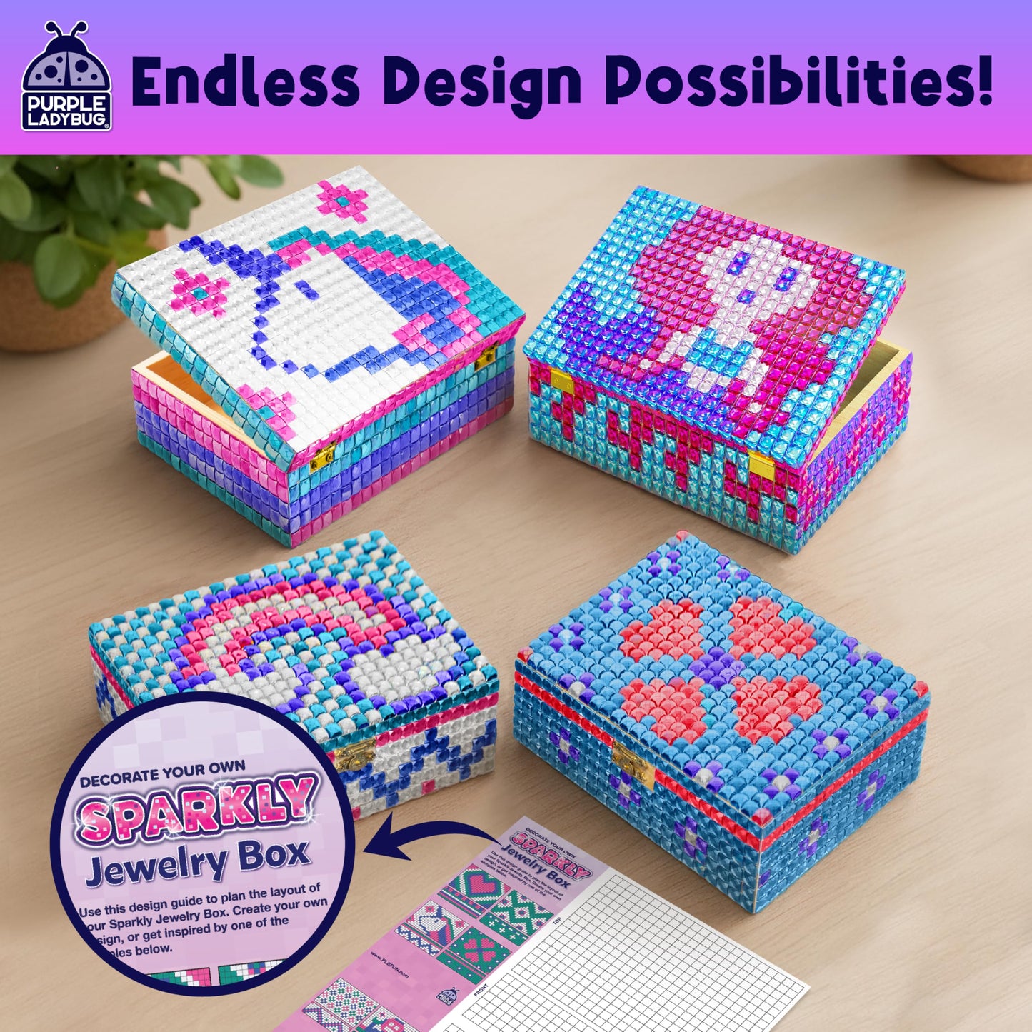 PURPLE LADYBUG Jewelry Box Craft for Girls 8-12 6-8 - Birthday Gift for 7 8 9 10 11 12 Year Old Girl, Fun Mosaic Arts and Crafts for Kids Ages 8-12, Girls Toys 8-10