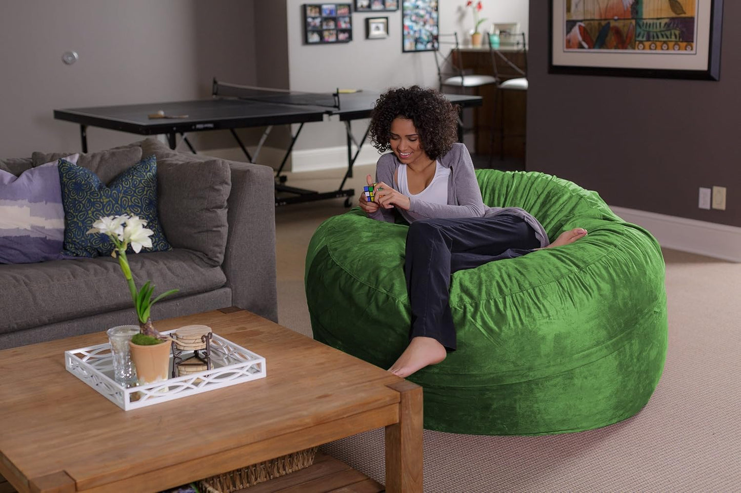 Sofa Sack Bean Bag Chair - Plush, Ultra Soft - Memory Foam Bean Bag Chair with Microsuede Cover - Stuffed Foam Filled Furniture and Accessories for Dorm Room 5 Feet - Lime