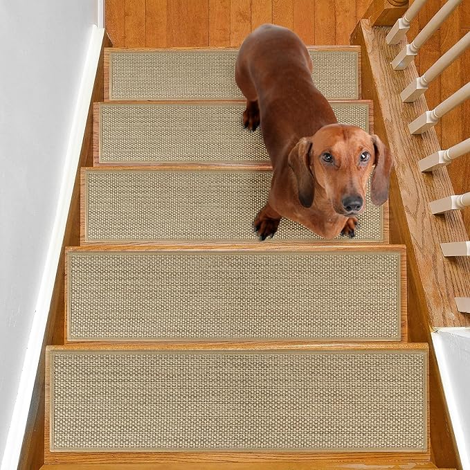 Stair Treads Non Slip for Wooden Steps Indoor 9" x 36" 15 Pack Extra Wide Stair Tread Carpet Stairs Runner, Step Pads with Reusable Adhesive for Dogs Kids Elders, Machine Washable, Beige