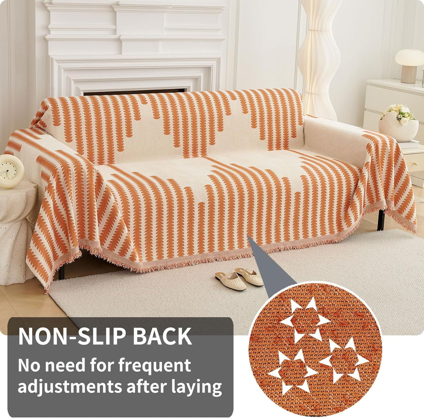 HAOMAIJIA Boho Sofa Covers Couch Covers for 3 Cushion Couch Sofa Pet Friendly Soft Thick Non Slip Couch Cover for Dogs Washable Sectional Couch Covers L Shape Furniture Protector (Orange, 71"x118")
