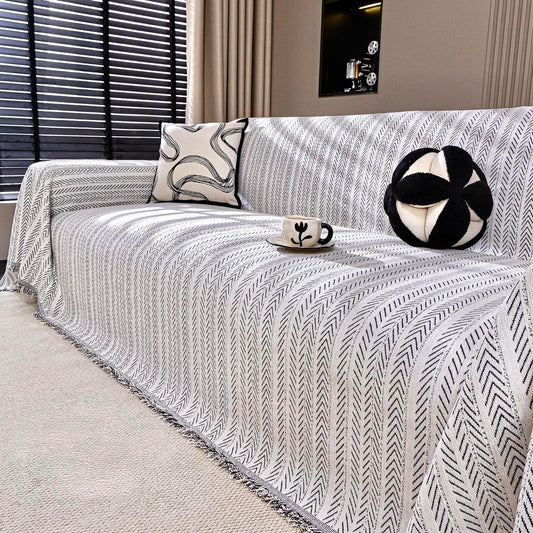 Nobildonna Sofa Cover Washable Soft Thicken Chenille Couch Cover with Tassel,Waterproof Sofa Slipcover for 3-4 Cushion Couch,Sectional Sofa,L-Shaped Furniture Protector Pet-Friendly,Beige 71"x150"