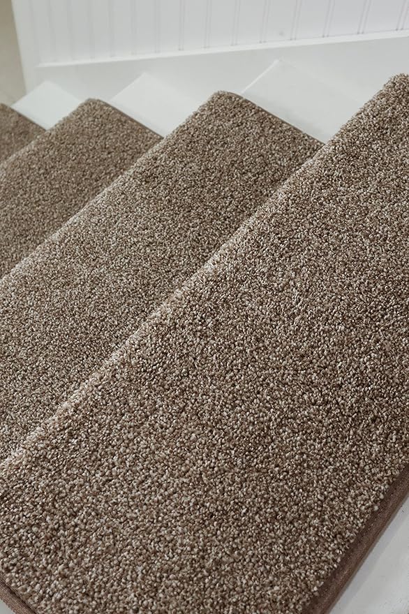 Oak Valley Designs™ Rounded Bullnose Carpet Stair Treads - Anti Slip Indoor Stair Mats for Wooden Stairs, Style: Stoney Brook, Dove 31" W X 9.75" D (Set of 14)