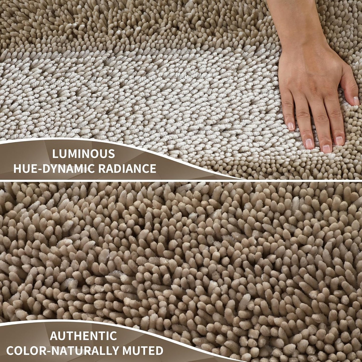 Yimobra Chenille Bathroom Rugs Non Slip, Extra Thick Soft Absorbent Bath Rug, Machine Washable Quick Dry Bath Mat for Bathroom Floor, Tub and Shower, Home Decor Accessories, 24x17, Camel