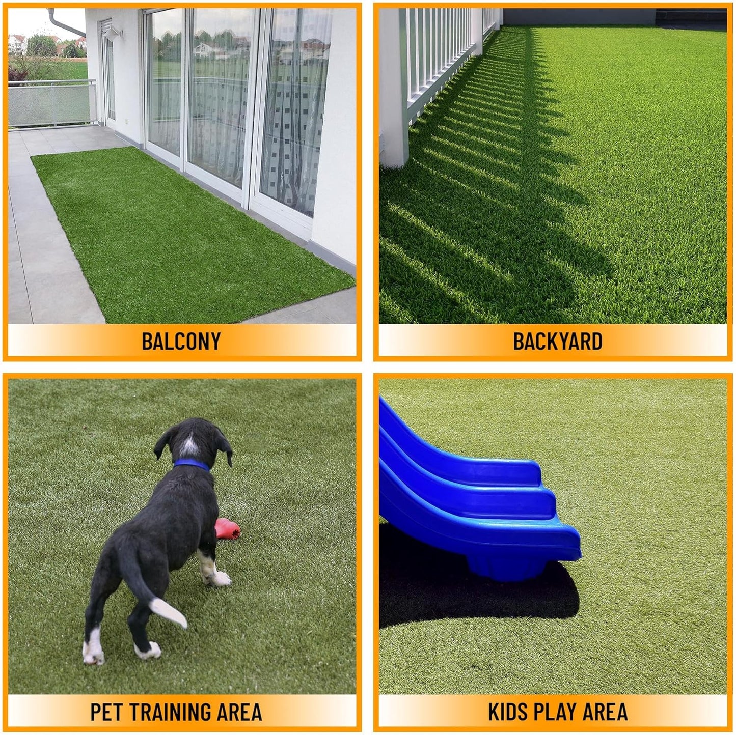 Ottomanson 2'7" x 30 Artificial Faux Grass Rug - Realistic Turf with UV Protection - Perforated for Easy Drainage - Durable, Hose-Off Synthetic Lawn Carpet for Indoor & Outdoor Use, Green