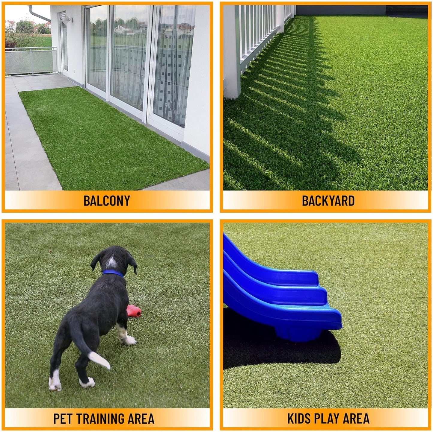 Ottomanson 6'6" x 11' Artificial Faux Grass Rug - Realistic Turf with UV Protection - Perforated for Easy Drainage - Durable, Hose-Off Synthetic Lawn Carpet for Indoor & Outdoor Use, Green