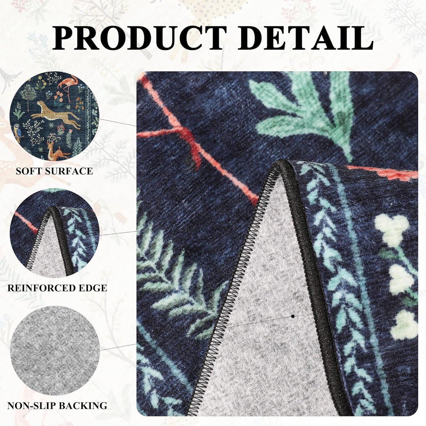 DUKINO 2x3 Rug, Washable Animal Rugs for Entryway, Non Slip Indoor Door Mat, Soft Low Pile Small Area Carpet for Entrance, Bedroom, Kitchen, Laundry, Bathroom, Navy Blue