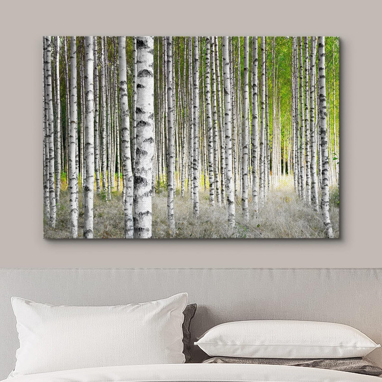 wall26 Canvas Print Wall Art White Birch Trees in Green Forest Nature Wilderness Photography Modern Art Rustic Scenic Colorful Multicolor for Living Room, Bedroom, Office - 24"x36"