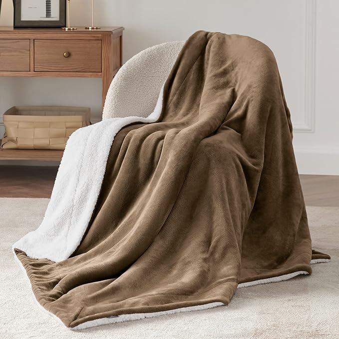 Bedsure GentleSoft Sherpa Fleece Throw Blanket Twin Size for Couch - Thick and Warm Throw for Women and Men, Soft Fuzzy Plush Twin Blanket for Winter, Non-Heated, Camel, 60x80 Inches