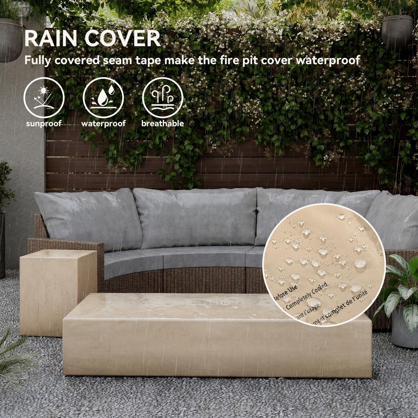 COSIEST 2-Piece Outdoor Propane Fire Table Set, Rectangle Concrete 56" x 28" Bronze Fire Pit (Certified, 50,000 BTU) w 20lb Tank Table, Wind Guard, Waterproof Cover for Garden, Porch, Backyard