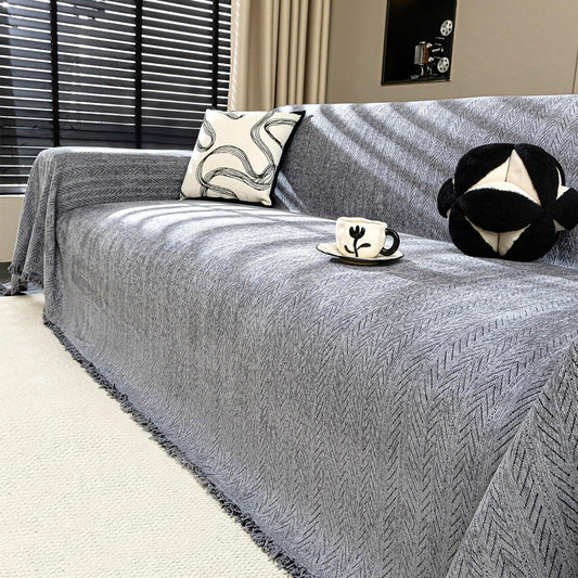 Nobildonna Sofa Cover Washable Soft Thicken Chenille Couch Cover with Tassel,Waterproof Sofa Slipcover for 2-3 Cushion Couch,Sectional Sofa,L-Shaped Furniture Protector Pet-Friendly,Dark Gray 71x118