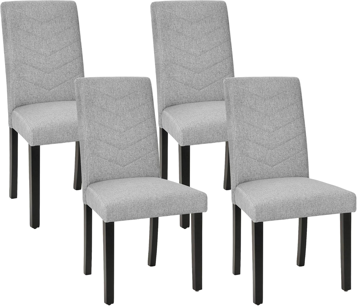 VECELO Upholstered Dining Chairs Set of 4, Fabric Wood Legs High Back for Kitchen Living Room, Light Gray