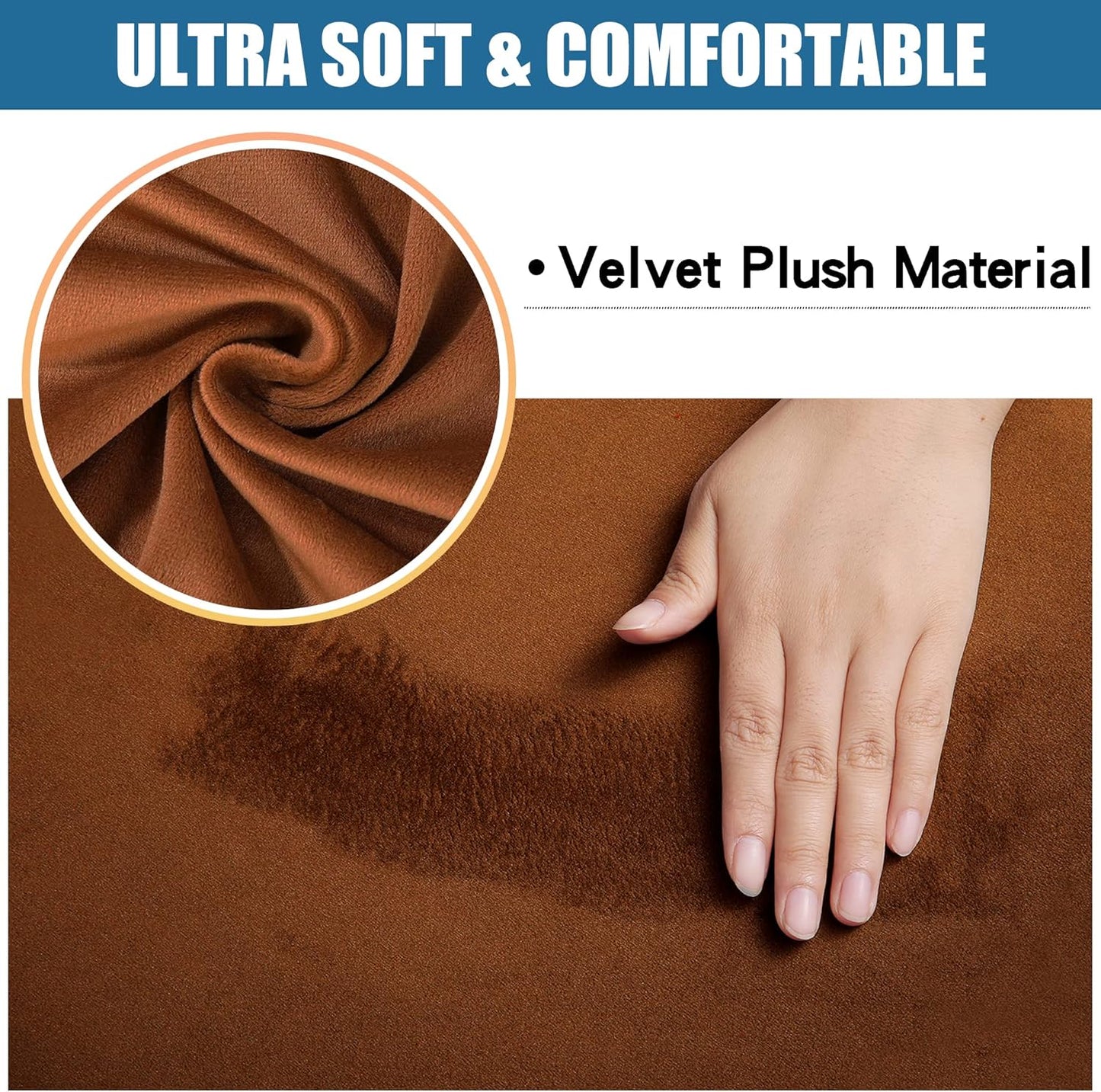 Smiry Velvet Seat Covers for Dining Room Chair Set of 4, Stretch Fit Removable Washable Chair Seat Cushion Protector Slipcovers with Ties, Camel