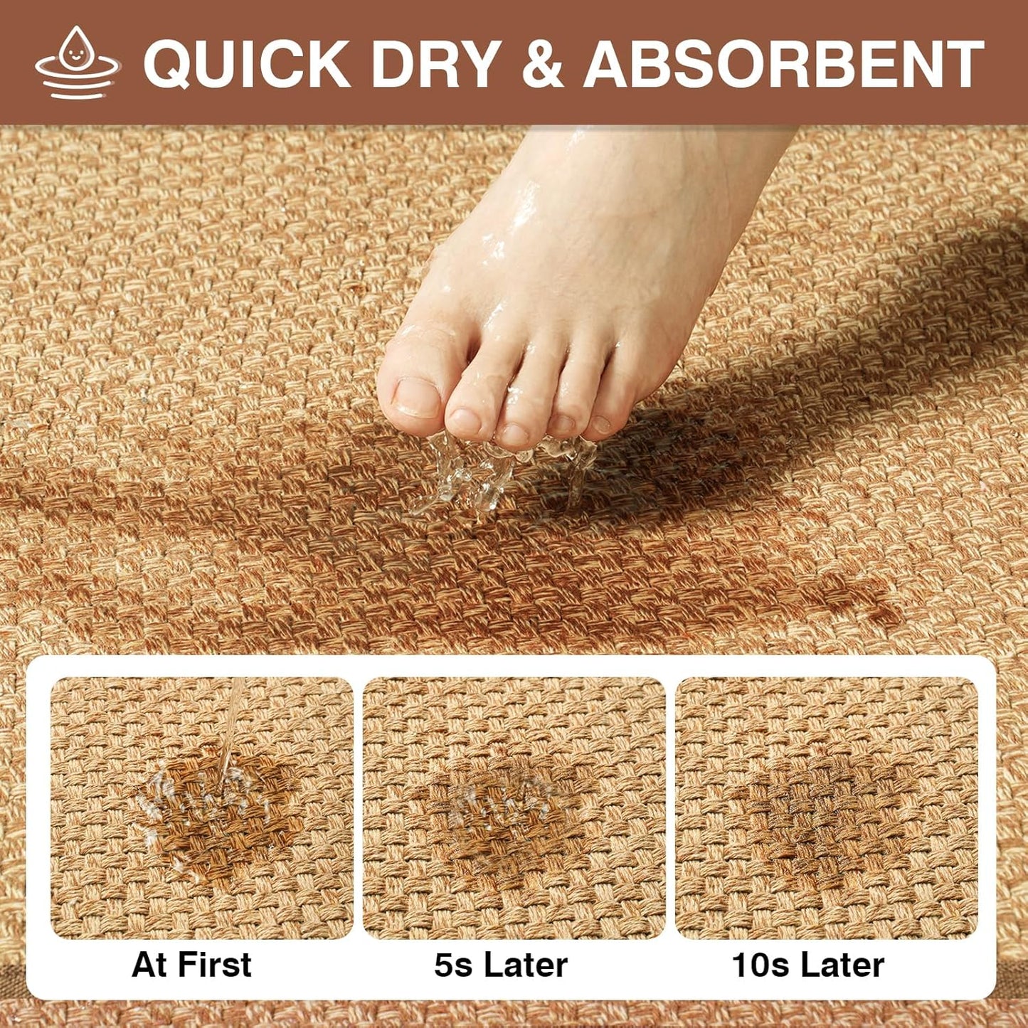 Non Slip Ultra Thin Bathroom Rugs Mat 20x32, Bath Mat Quick Dry Absorbent Bathroom Mat Floor Rubber Backed Fit Under Door, Woven Washable Bath Rugs, Brown