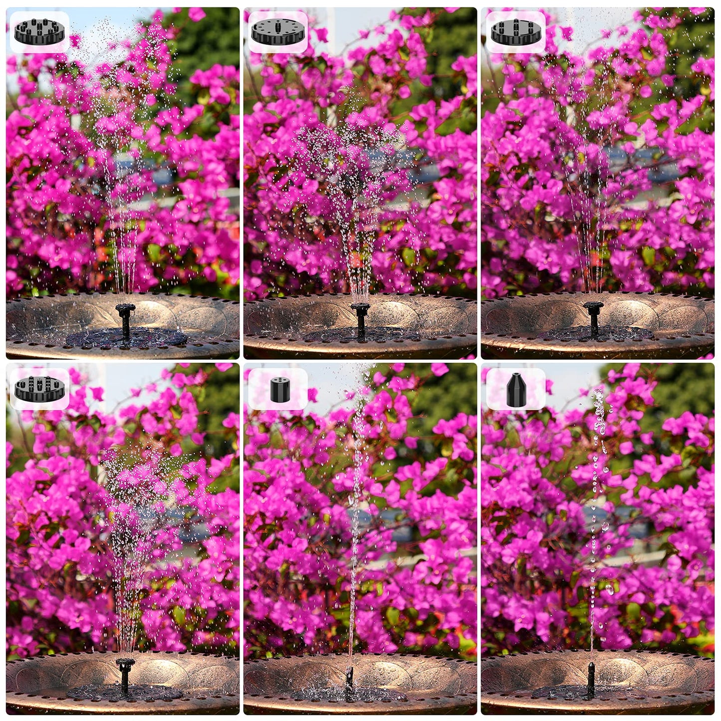AISITIN 3.5W Solar Bird Bath Fountain Pump, Solar Fountain Pump for Bird Bath with 6 Nozzles, Solar Powered Water Fountain Pump for Garden, Ponds, Pool, Fish Tank, Aquarium and Outdoor, Black