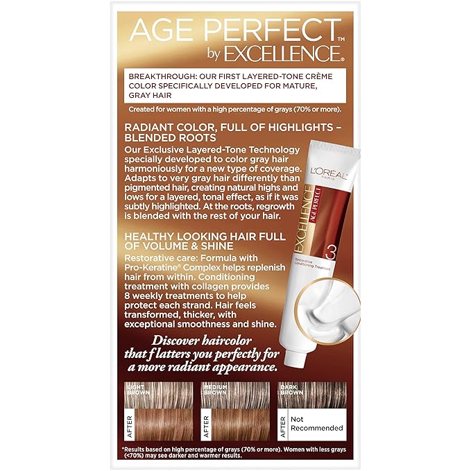 L'Oreal Paris ExcellenceAge Perfect Layered Tone Flattering Color, 5CB Medium Chestnut Brown