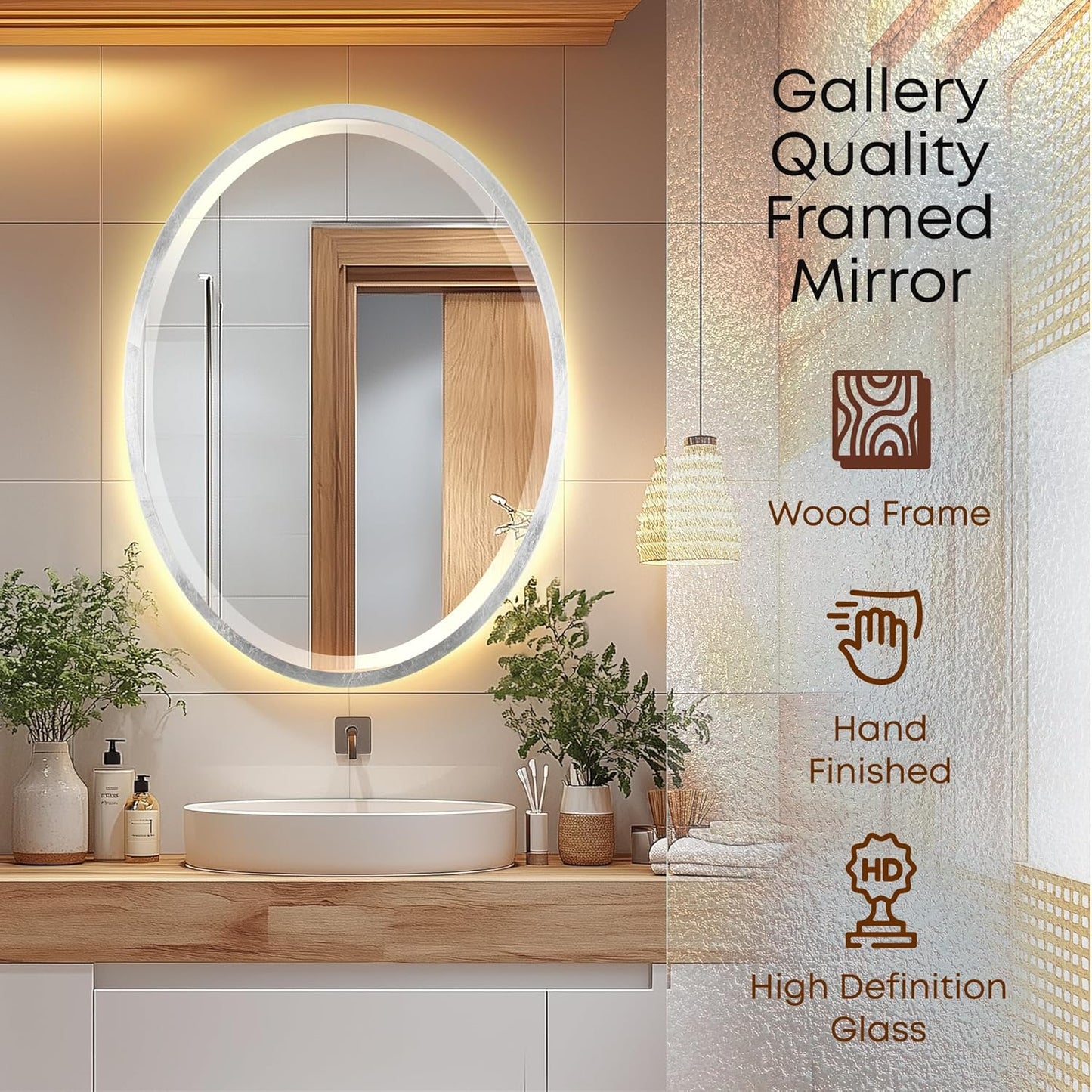 OVALCREST - Oval Wooden Beveled Wall Mirror for Home Decor, Bathroom, Vanity, Bedroom, Living Room, Hallway - London Style (Silver Leaf with Brown Antique) 19.1 x 25.1