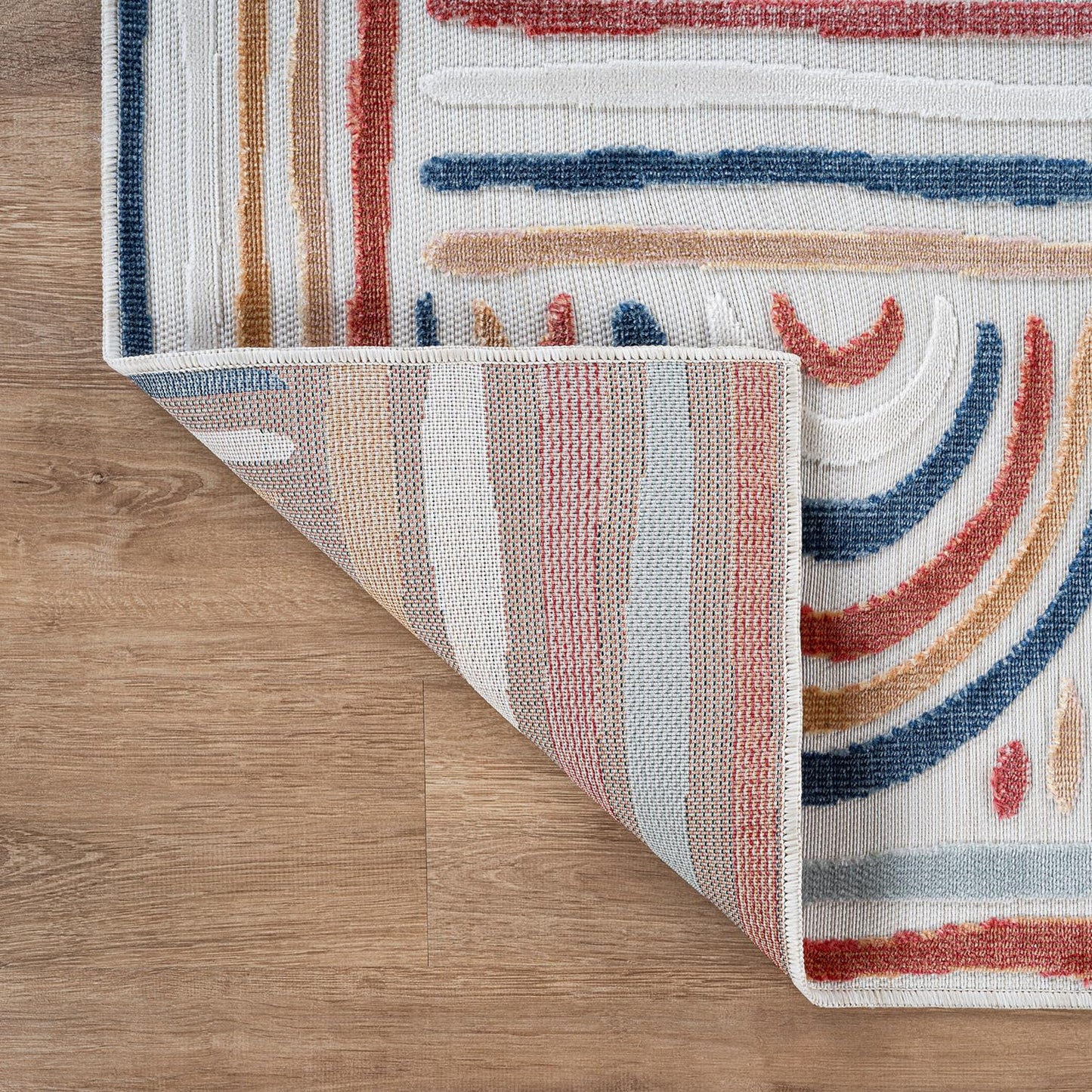 CAMILSON Indoor Outdoor Rug, Multicolor 10x14 Geometric Arch Striped Large Area Rugs for Patio and Home Areas, Easy-Cleaning Non-Shedding Living Room, Garden and Deck Washable Outside Carpet 10 x 14
