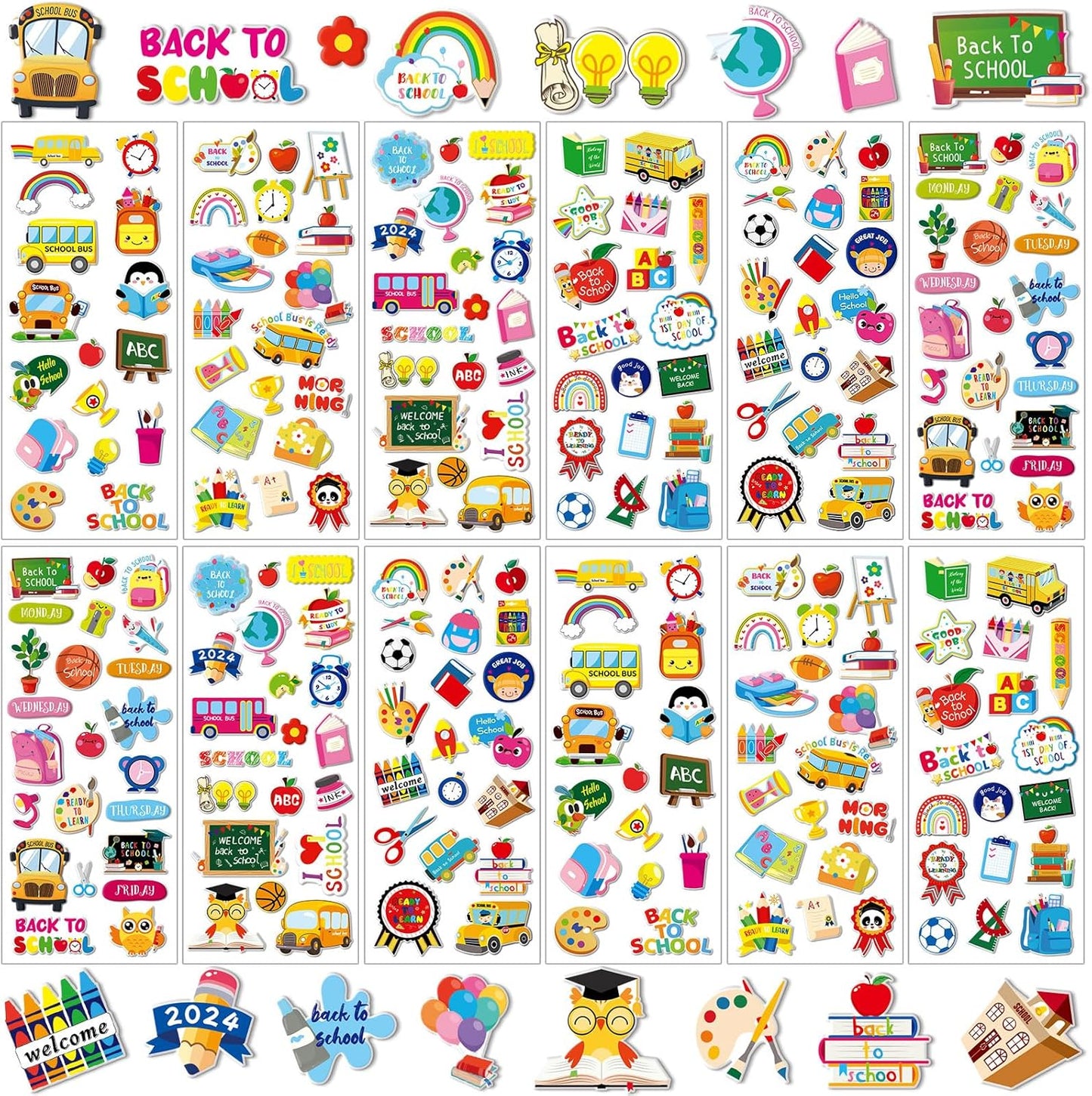 UPINS 12 Sheets Back to School 3D Cute Puffy Stickers - First Day of School Teacher Foam Stickers - Welcome Back Gifts for Students Classroom Reward DIY Crafts Decorations