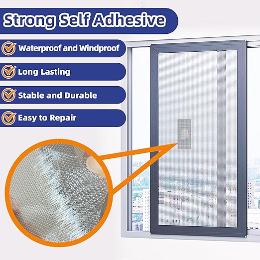 KING MOUNTAIN Grey Window Screen Repair Patch, 20Pcs 4" x 4" Heavy Duty Tape for Tears and Holes, Strong Adhesive & Waterproof Kit