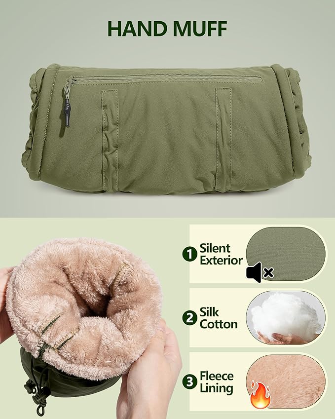 Hand Warmer Pouch with Silent Material, Drawstring Tighteners and Adjustable Strap, Hand Muff for Hunting, Golf, Football Winter Outdoor Activities