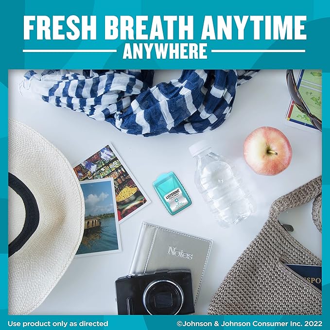 Listerine PocketPaks Cool Mint Breath Strips, Portable Pocket-Sized Oral Care Mouth Freshener, Dissolving Strips Kill 99% of Bad Breath Germs, Sugar Free, 3 x 24-Strip Packs