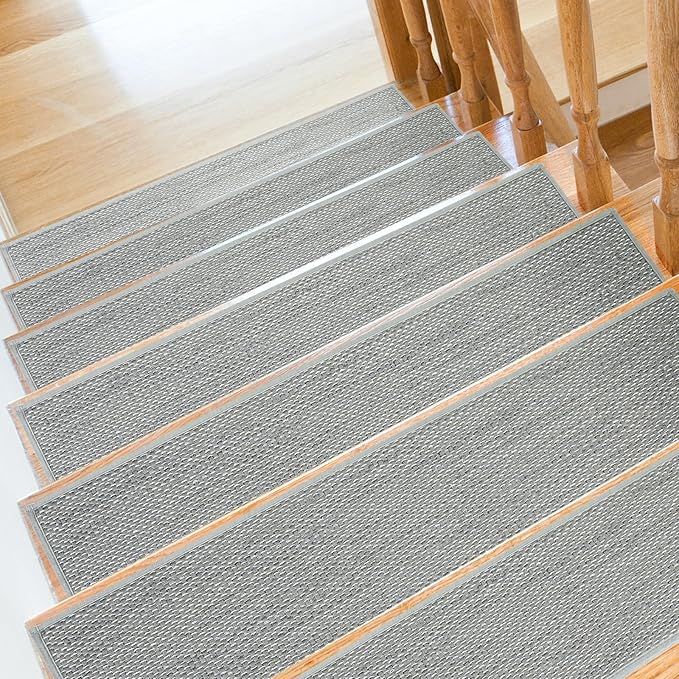 Stair Treads Non Slip for Wooden Steps Indoor 9" x 30" 4 Pack Extra Wide Stair Tread Carpet Stairs Runner, Step Pads with Reusable Adhesive for Dogs Kids Elders, Machine Washable, Light Grey