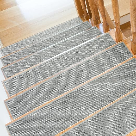 Stair Treads Non Slip for Wooden Steps Indoor 10" x 36" 4 Pack Extra Wide Stair Tread Carpet Stairs Runner, Step Pads with Reusable Adhesive for Dogs Kids Elders, Machine Washable, Light Grey
