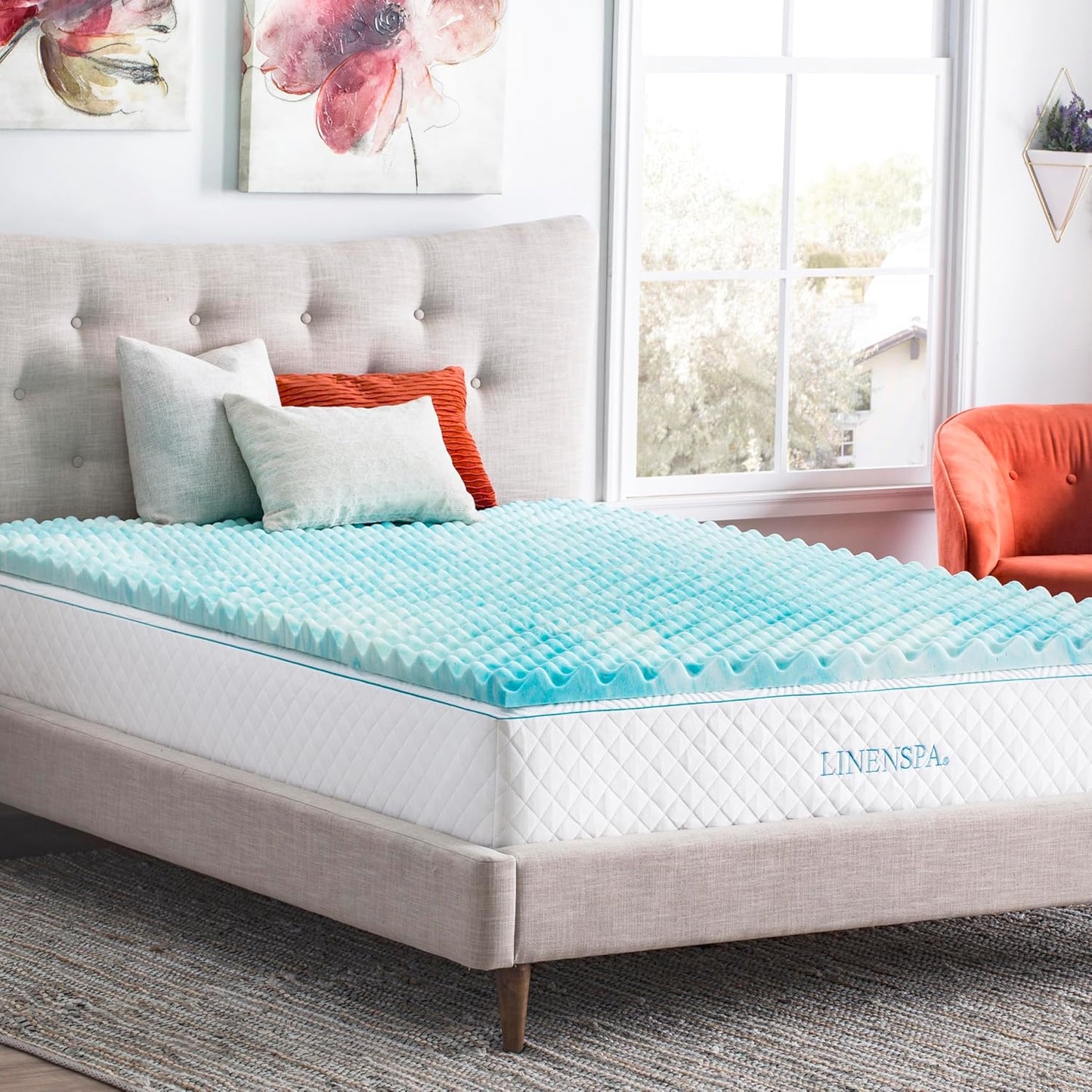 Linenspa 2 Inch Convoluted Gel Swirl Memory Foam Mattress Topper - Promotes Airflow - Relieves Pressure Points - King