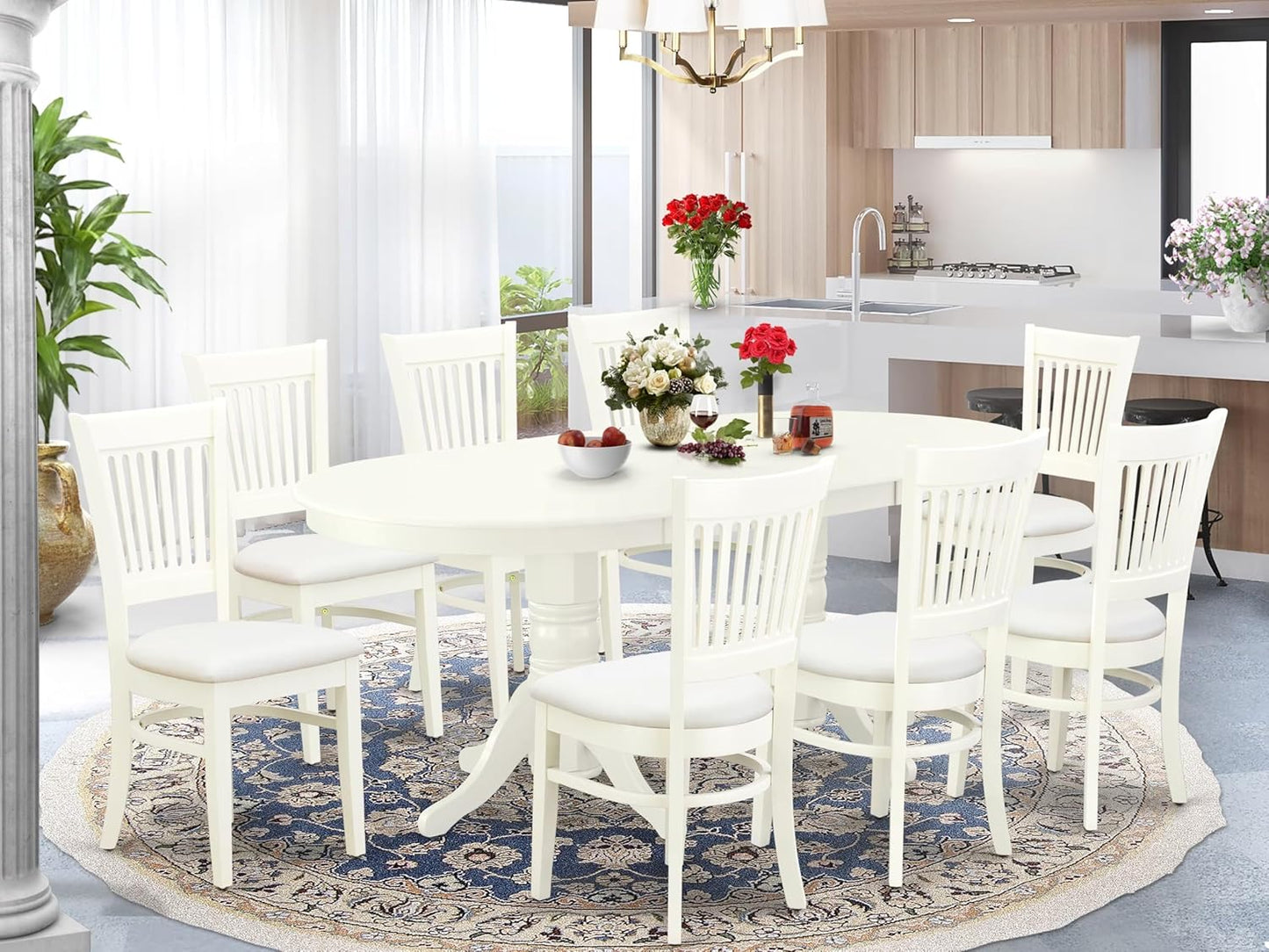 East West Furniture VAVA9-LWH-C 9 Piece Dining Set Includes an Oval Dining Room Table with Butterfly Leaf and 8 Linen Fabric Upholstered Kitchen Chairs, 40x76 Inch, Linen White