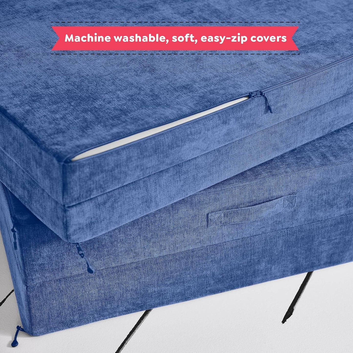 Yourigami Kids and Toddler Play Couch, Convertible Folding Sofa, Durable Foam Modular Design, Sapphire Caves XL