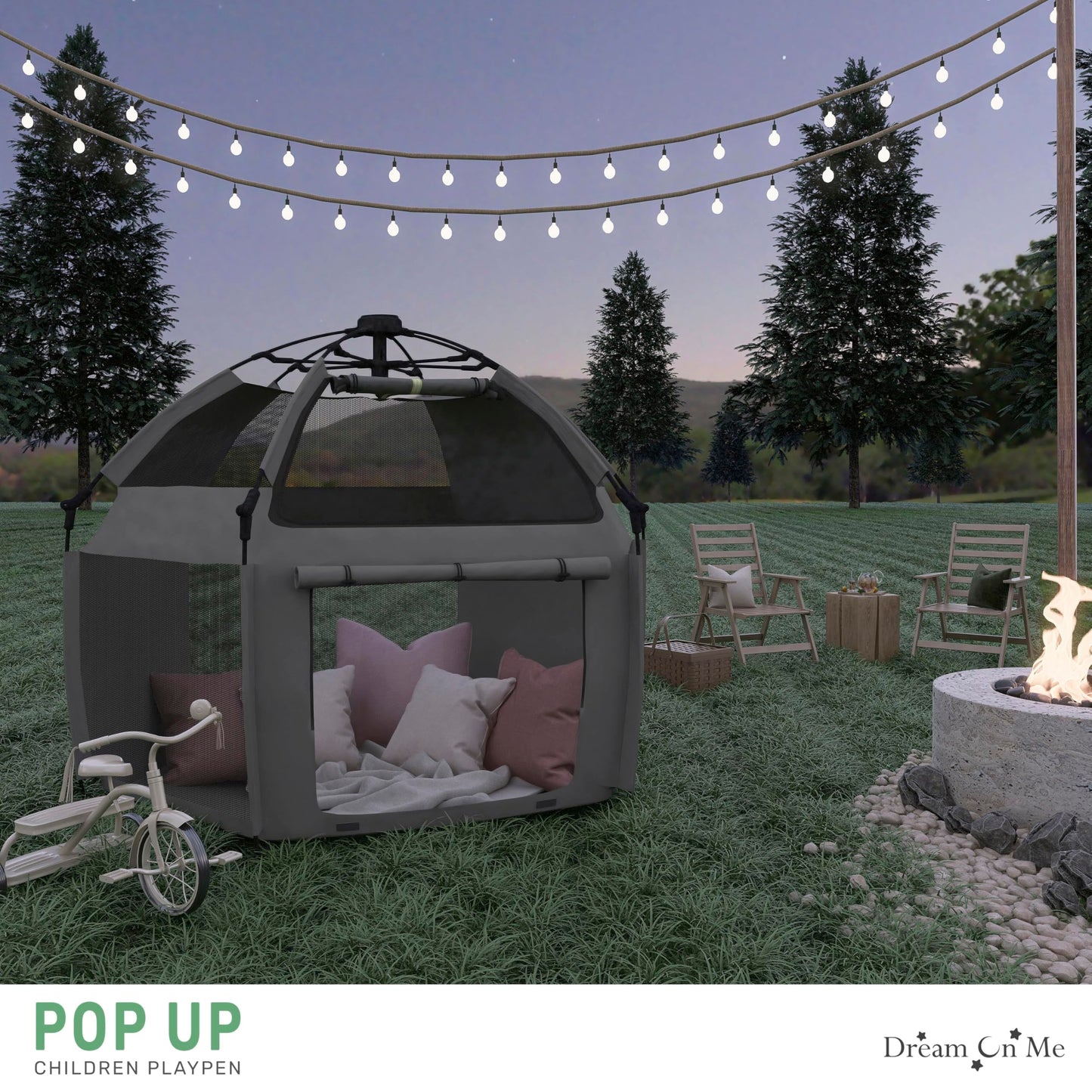 Dream On Me Pop-Up Children Playpen, Instant One-Hand Open & Fold, Breathable Mesh Sides, Zipper Security Gate & Travel Carry Bag, Compact Indoor/Outdoor Baby Play Yard with Canopy - Charcoal