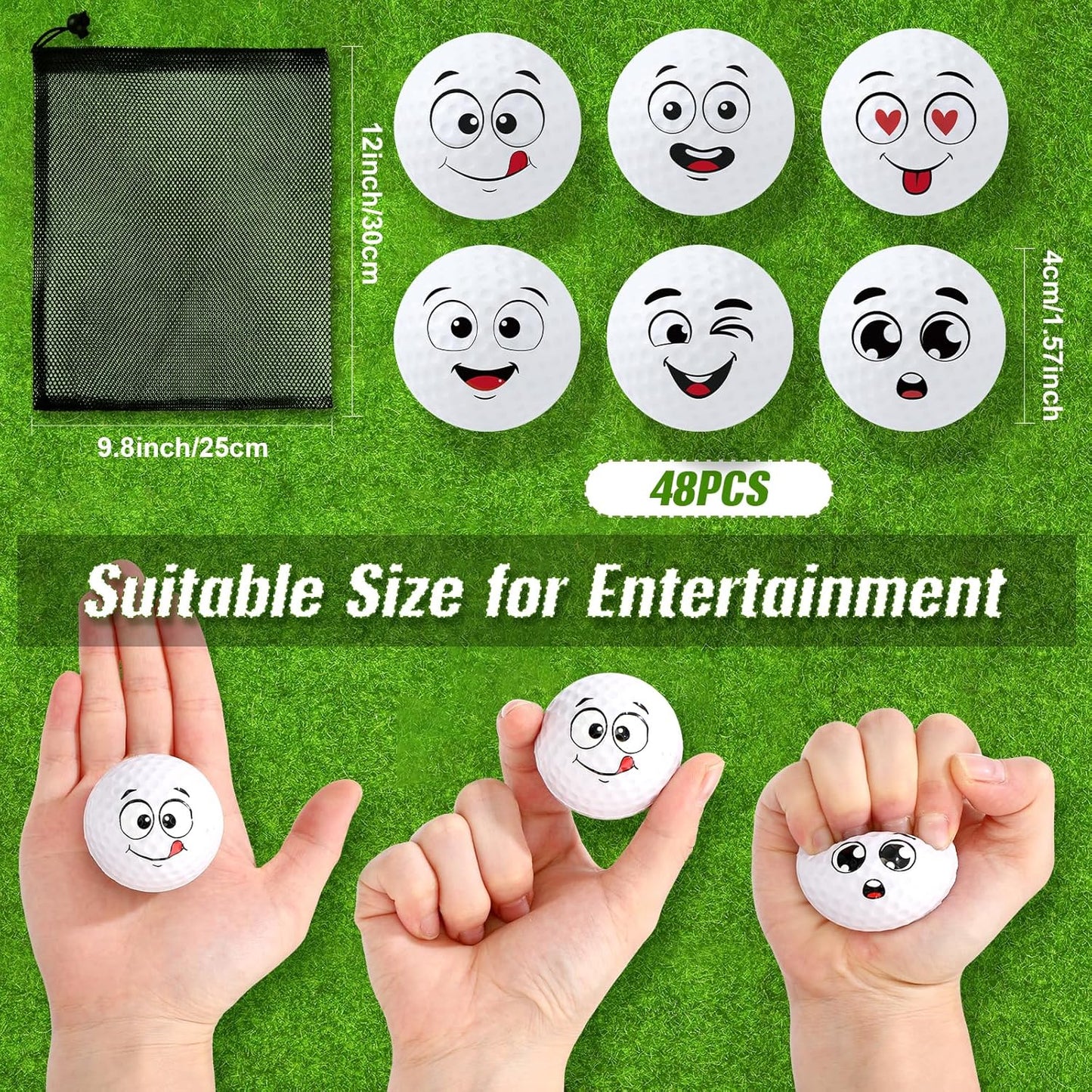 Syhood 24 Pcs Mini Golf Stress Ball Golf Party Favors 1.57 Inch Funny Face Squeeze Foam Balls with Storage Bag for Kids Men Women School Carnival Party Gift Bag Fillers