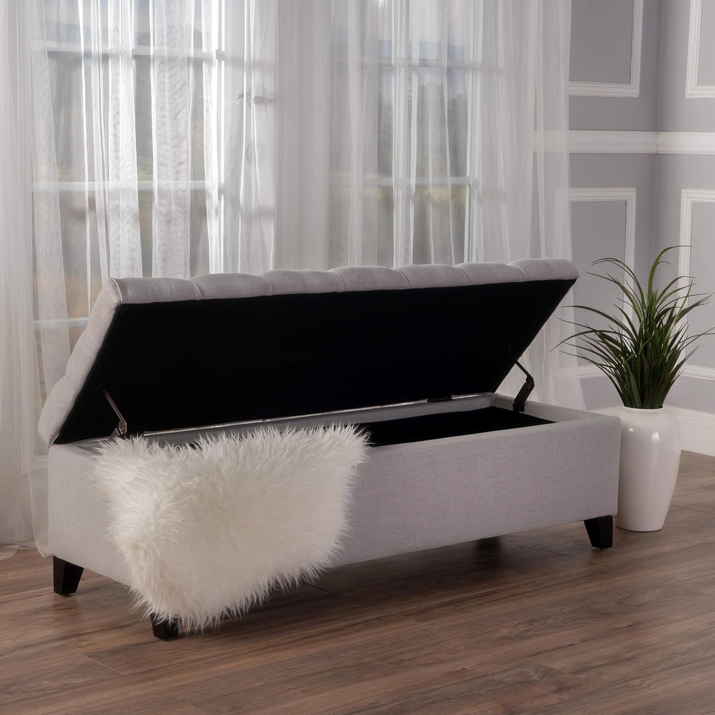 Christopher Knight Home Ottilie Fabric Storage Ottoman, Light Grey 17.50”D x 51.25”W x 17.43”H