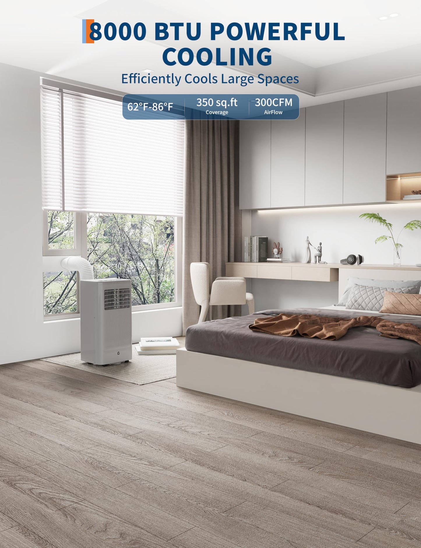 8000 Btu Portable Air Conditioner - Portable Ac Unit For Bedroom Up To 350 Sq. Ft, Cooling, Fan & Dehumidifier, Floor Standing A