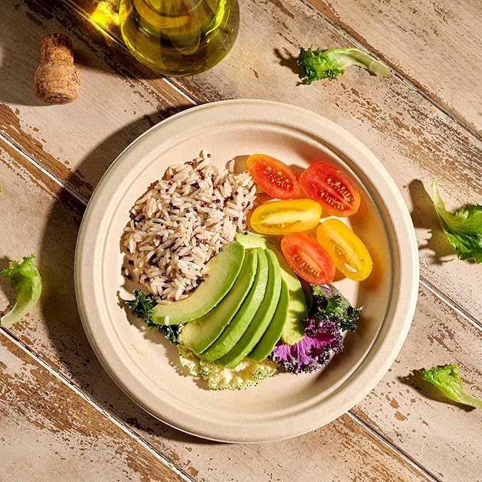100% Compostable Paper Plates Heavy Duty - 150 Pack Biodegradable Disposable Plates – 9” Brown Disposable Dinner Plates Made of Eco-Friendly, Natural Unbleached Sugarcane Bagasse, Microwavable Plates