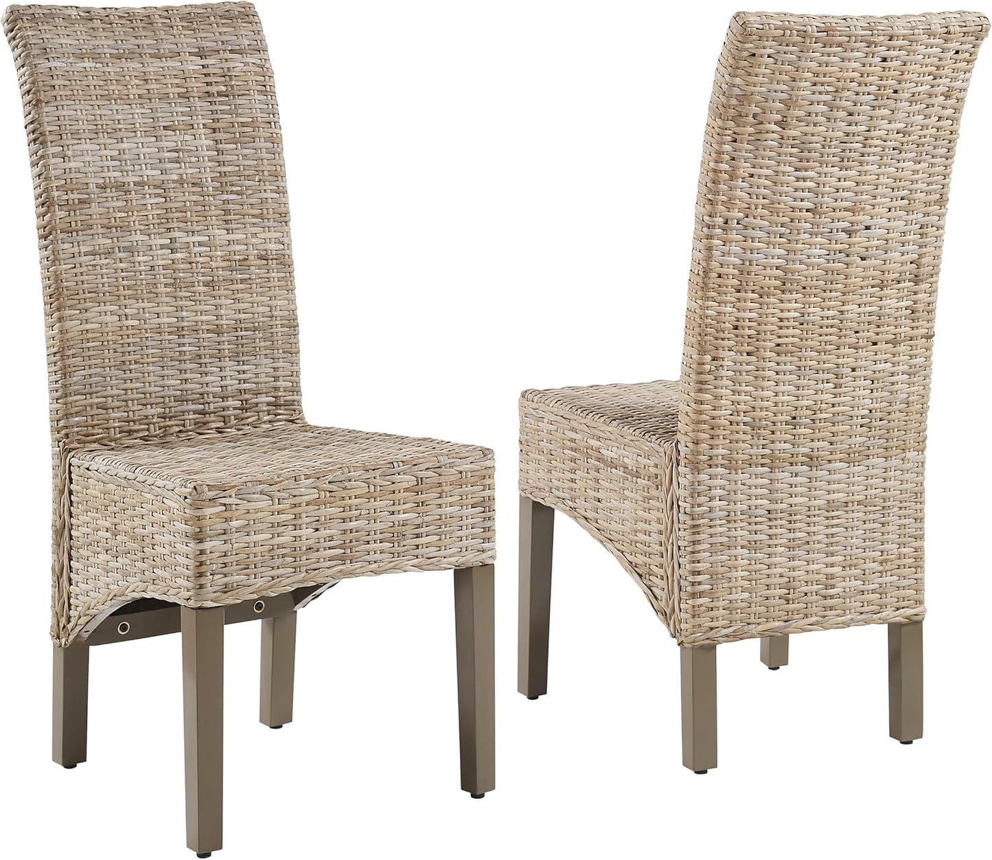 Crosley Furniture Edelyn Natural Rattan Dining Chairs Set of 2, Farmhouse Kitchen Accent Chair with Cushion, Kubu Rattan/Gray
