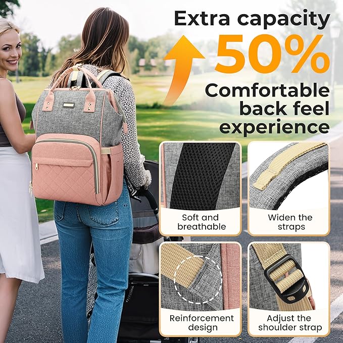 Vacuum Compression Diaper Bag, Expandable Waterproof Baby Travel Backpack with Insulated Pockets, Wet-Dry Separation, and Detachable Airtight Bag (Vacuum Pump Included)