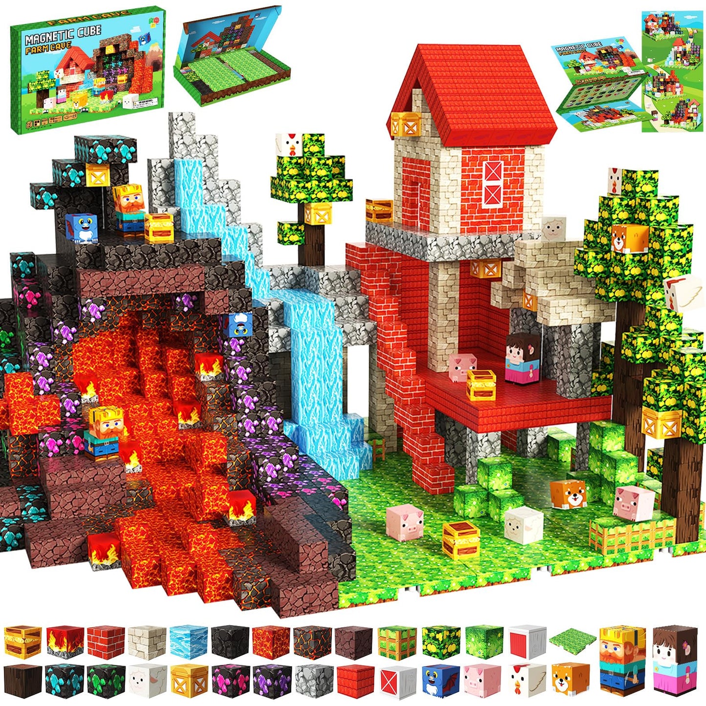 powerful xishan 150 PCS Magnetic Blocks, Magnetic Building Blocks Cubes, Farm Magnet Toys for Kids Ages 3+, Magnet Blocks with 4 Bottom Plate for Boys, STEM Toys & Ideal Christmas Birthday Gift