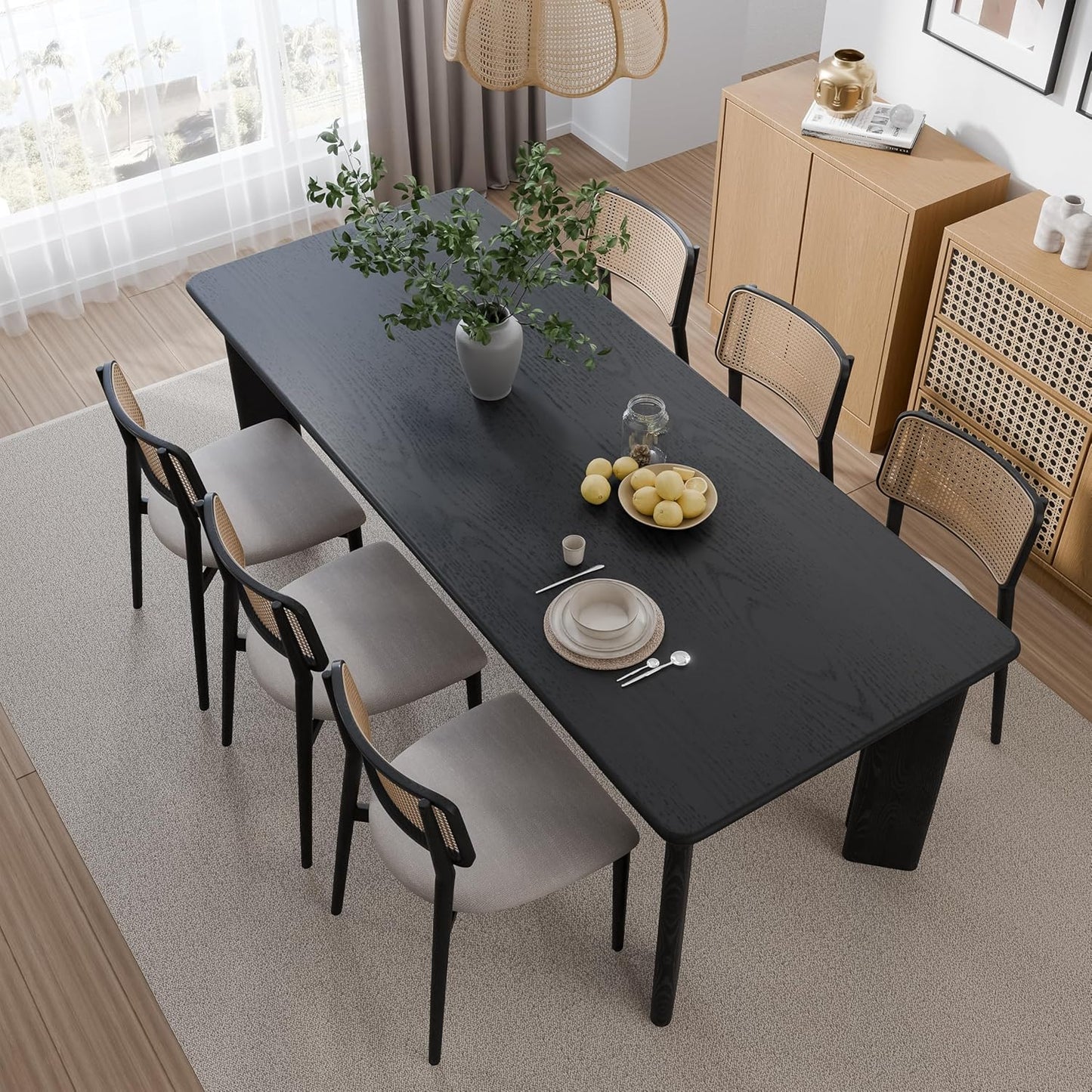 Casaphoria Wood Kitchen Table Set with 6 Chairs, 79" Rectangle Dining Kitchen Table & Chairs Set for 4-6, Modern Farmhouse Dining Table for Living Room, Easy Assembly, Black
