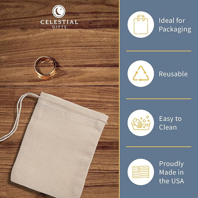Celestial Gifts Muslin Bags - Drawstring - Small 50pcs - 3x5, Reusable Tea Bags, Jewelry Gift, Spice and Cotton Gift Sachet - 100% Cotton - Made in USA - (Natural Hem & Drawstring)