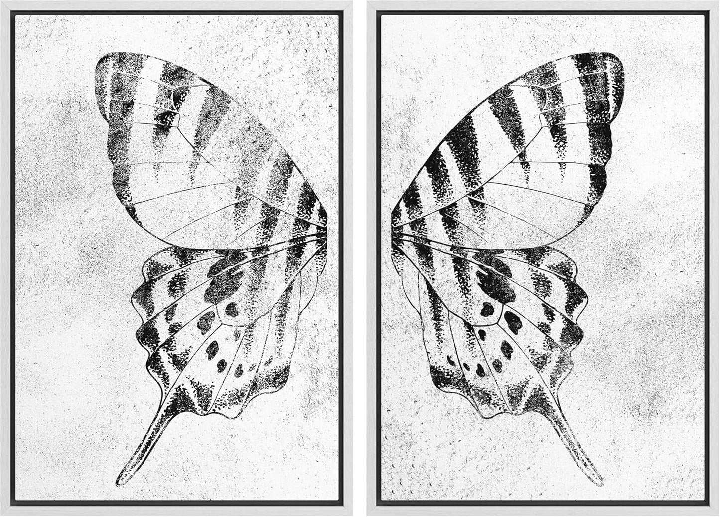 SIGNWIN Framed Canvas Print Wall Art Set Black & White Monarch Butterfly Wing Insect Nature Wilderness Illustrations Modern Art Rustic Relax/Calm for Living Room, Bedroom, Office - 24"x36"x2 White